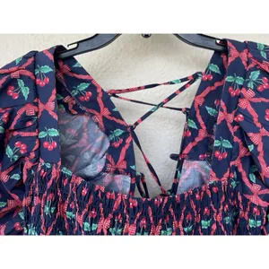 Damson Madder Allegra Cherry Pie Smocked Peplum Top UK 14 US 10 Puff Sleeve Tea thumbnail 6