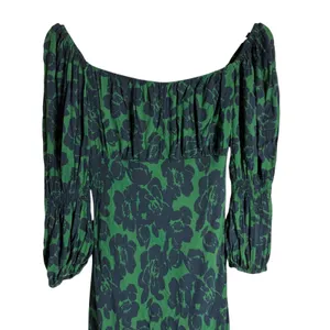 Peter Som Green Floral Print Crepe Long Sleeve Square Neck Midi Dress Size 6 thumbnail 7