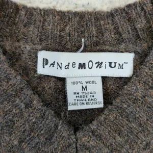 Vtg Pandemonium Womens Brown 100% Wool V-Neck Long Sleeve Sweater Medium thumbnail 6