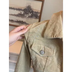 Cropped Corduroy Jacket Tan Beige Rhinestone Y2K Vintage Style Trucker XS NWT thumbnail 2