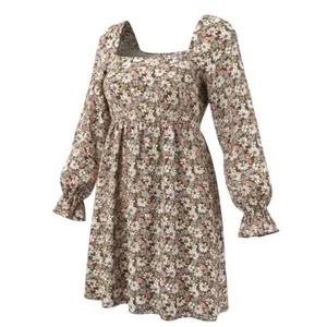 Hollister Floral Mini Dress Womens‎ Small Brown Smocked Back Long Sleeve Ruffle thumbnail 2