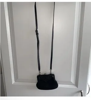 BRIGHTON Mini Purse Bag Rhinestone Heart Black Suede Leather Crossbody thumbnail 10