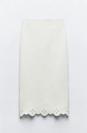 ZARA NWT White EMBROIDERED STRETCH KNIT SKIRT. Size Medium thumbnail 4
