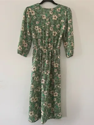 Monteau Green Floral Midi Wrap Dress Small Romantic Feminine Spring Cottagecore Boho thumbnail 6