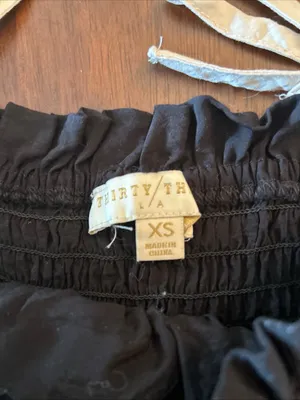 Thirty Thirty LA Crop Top Ruffle Bow Ties Black Cream Coquette Y2K Women's XS thumbnail 6