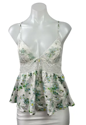 Victoria's Secret Green Floral Lace Sleeveless Cami Tank Peplum Blouse Top M thumbnail 1