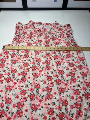 Sleeveless Floral Blouse Pink Coral and White Ruffle Neck Size L NWOT Romantic thumbnail 3