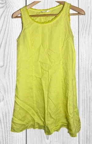Women's Sleeveless Lime Yellow Summer linen Midi Dress Coastal‎ Beach Breathable thumbnail 1