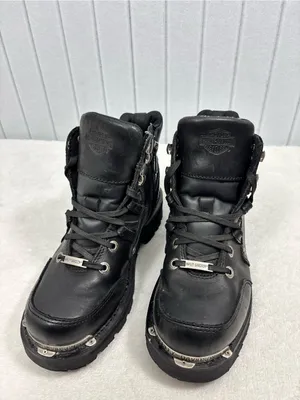 Harley-Davidson Black Leather Lace-Up Motorcycle Boots with Metal Accents Size 9 thumbnail 4