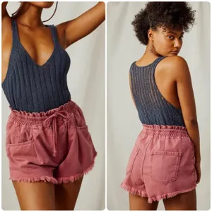Free People Womens Kalani Dusty Rose Paperbag Waist Raw Hem Pull On Shorts M thumbnail 2