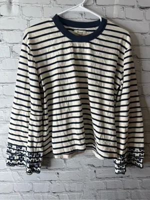 Madewell Navy and Cream Striped Long-Sleeve Tee with Embroidered Cuffs thumbnail 1