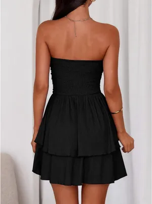 Black Strapless Flowy Mini Dress thumbnail 2