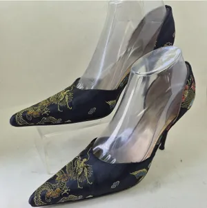 Aldo Size US 8.5 Black Multicolored Oriental Jacquard Pattern Platform Pumps thumbnail 1