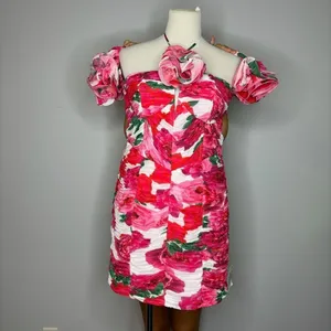 ASOS Luxe- Halter Pink Floral Ruched Mini Dress thumbnail 2