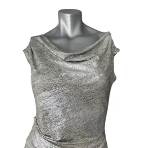 Vince Camuto Women's Silver Metallic Ruched Mini Dress 6 Sheath Cowl Neck thumbnail 5