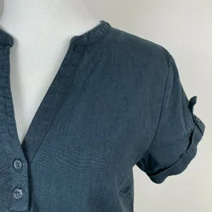 Fig Dress S Charcoal Linen‎ Lyocell Shift Short Sleeve Mini Stretch V-Neck thumbnail 2