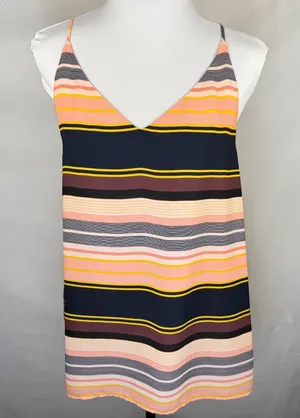 Loft Women Sz M Camisole Strappy Cami Multi Color Boho Horizontal Stripes thumbnail 1