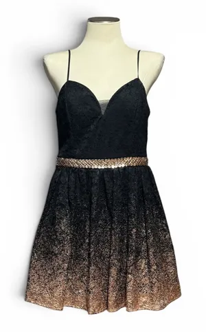 B. Darlin Mini Prom Cocktail Party Dress Lace Sequin Black Copper 15/16 thumbnail 1