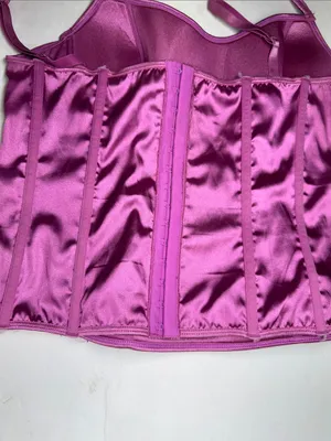 Victoria's Secret purple Pink Satin Chemise top corset Black Lace Crisscross L thumbnail 7