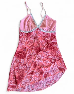 Y2K Vintage Maurice’s Cami Tank Top Asymmetrical Pink Rhinestone Small Paisley thumbnail 1