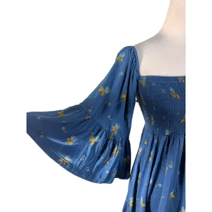 Free People Smocked Floral Lana Tunic‎ Top Bell Sleeve Off Shoulder Small thumbnail 6
