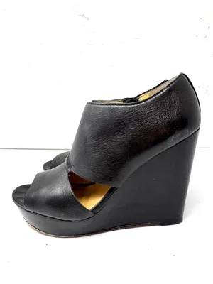 COACH black leather peep toe wedge shoes, size 8.5B thumbnail 5