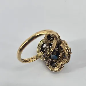 Unbranded Ring Womens 8.25 Vintage Cocktail Blue Faux Cats Eye Gold Tone EUC thumbnail 4