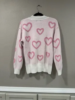 Women's Pink Heart Crewneck Sweater thumbnail 4