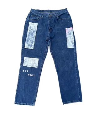 Blue Denim Custom Red Riot Jeans Size 30 thumbnail 1