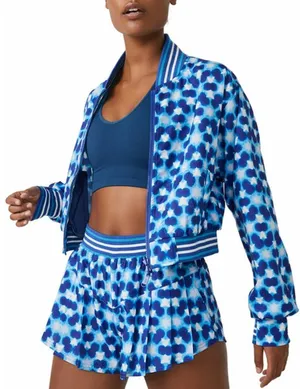 FP‎ Movement Free People Top Seed Blue White Tennis Cropped Bomber Jacket Small thumbnail 1