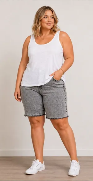 Ava & Viv 20W Plus Gray Acid Wash Bermuda Denim Shorts Raw Hem High Rise thumbnail 1