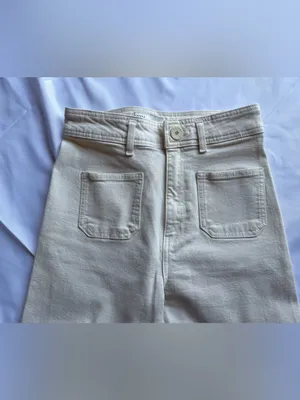 Zara Patch Pocket Marine High Waist Wide Leg Cream Jeans Size 6 thumbnail 5