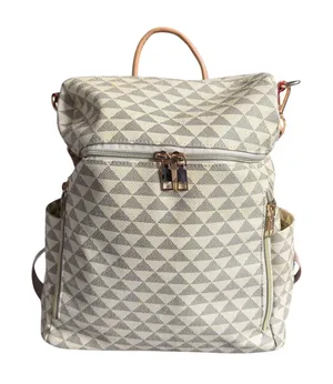 Geometric Print Convertible Backpack Bag Travel Tote Cream Taupe thumbnail 1