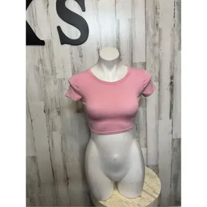 H&M Divided Pink Cropped Short Sleeve Tee Womens Size XS Crew Neck Basic Baby T thumbnail 2
