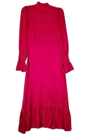 Karlie Solid Smock Neck Midi Dress Size Medium Pink Magenta NEW Satin Thigh Slit thumbnail 3