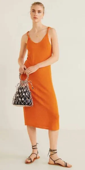 NWOT Mango orange midi dress thumbnail 1