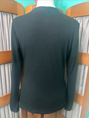 Amazon Women's Black Long-Sleeve Henley Top with Button Placket thumbnail 8