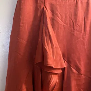 Vine & Love Womens Midi Skirt M Medium 27” Rust Brown Ruffled Front Ruffles thumbnail 2