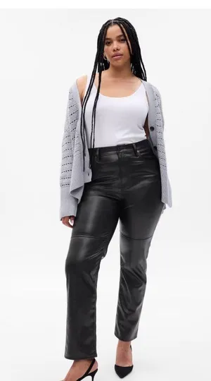 Gap Women's Cheeky Straight High Rise Pants Black Vegan Leather Size 18R. NEW thumbnail 1
