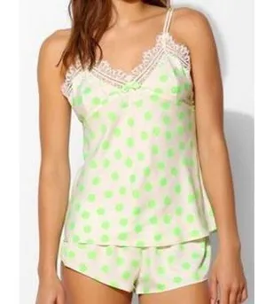 Betsey Johnson Intimates Green Dot Silky Luxe 2-Piece Pajama Short Set Small NEW thumbnail 1