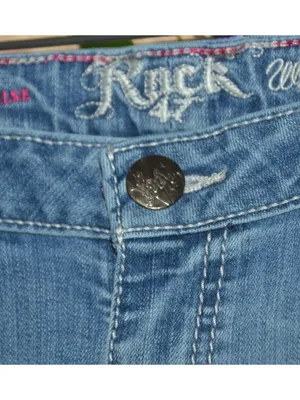 Wrangler Rock 47 Blue Jeans Low Rise Embroidered Western Size 34”x 27” Short thumbnail 4