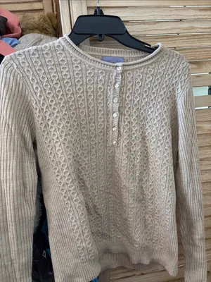 Laura Scott Beige Cable-Knit Henley Sweater Medium Petite thumbnail 1