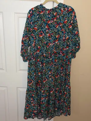 Natural Life Floral Rebecca Tiered Midi Dress Blue Floral Size M thumbnail 4