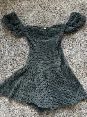 Dolls Kill Dark Gray Plush Off-Shoulder Mini Dress thumbnail 1