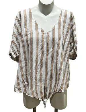 Ava & Viv Women's 2XL Striped V-Neck Blouse Tie Front Multicolor thumbnail 1