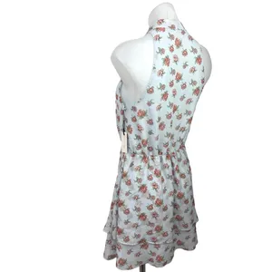 NEW Revolve x Lovers & Friends Blue Floral Tiered High Neck Tie Mini Dress Sz S thumbnail 5