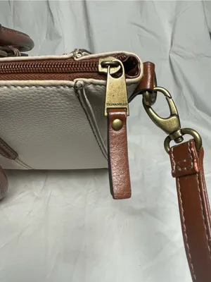 Tignanello Purse two-tone leather handbag Cream and Tan Satchel Shoulder Bag thumbnail 2
