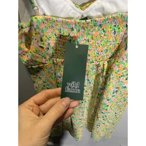 Wild Fable Womens Floral Mini‎ Dress Green Orange Pink Smocked Back M Cottage thumbnail 5