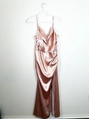 NWT Birdy Grey Lydia Bridesmaid Maxi Dress Shiny Satin Rose Gold Pink XL thumbnail 3