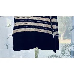 GAP Crochet Sweater Y2K Women Size M White/Navy Split-Hem Oversized Boho thumbnail 5